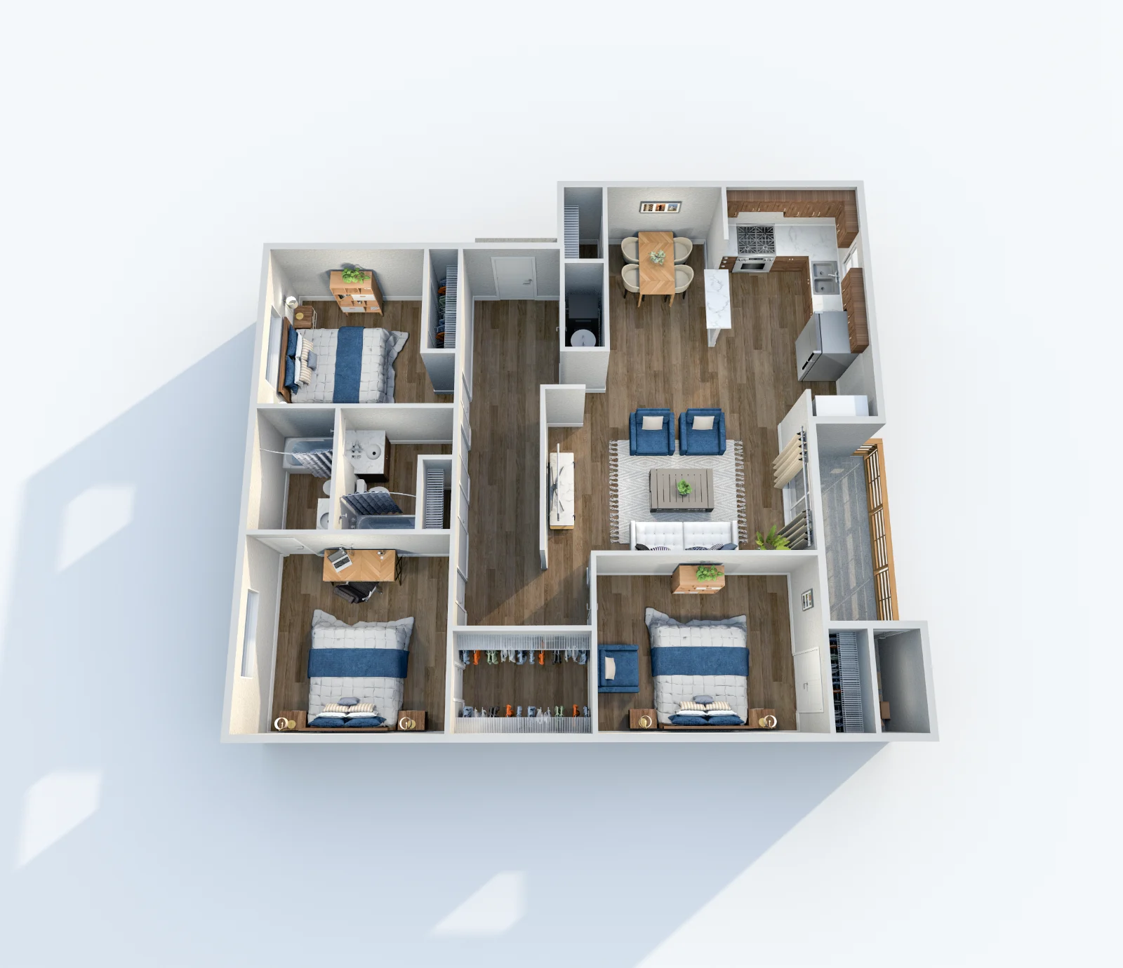 Shore House — floor plan, Plan C1 · 3 bed · 2 baths · 1,168 sq ft